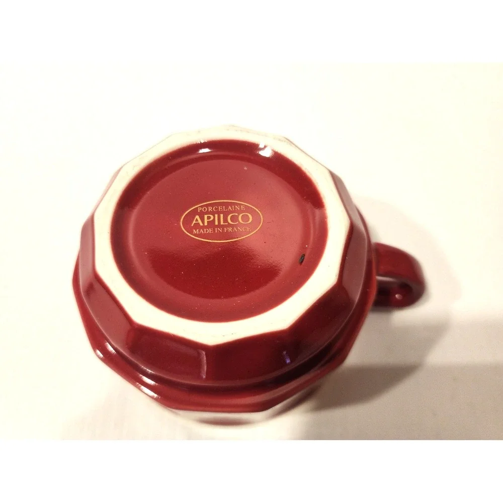 Apilco Red panel Bistroware flat cup‎ with gold trim (1)